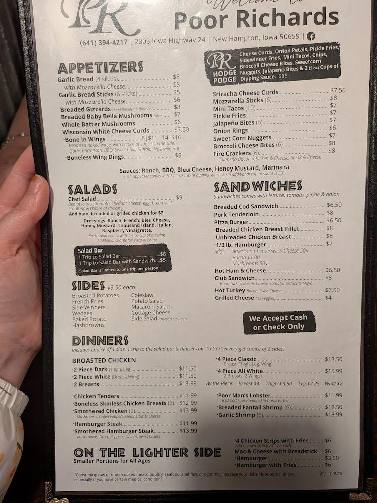 Poor Richard's Restaurant Menu image 1